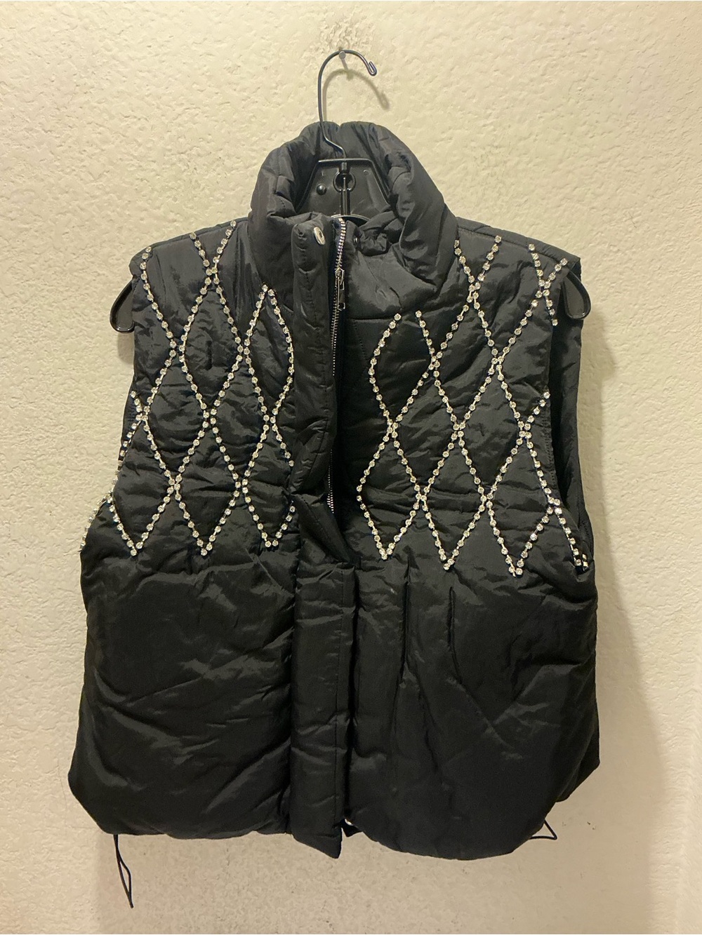 Wren + Black  BUT FIRST, CHAMPAGNE' PAINTED VEST (BLACK) Quilted Puffer Vest